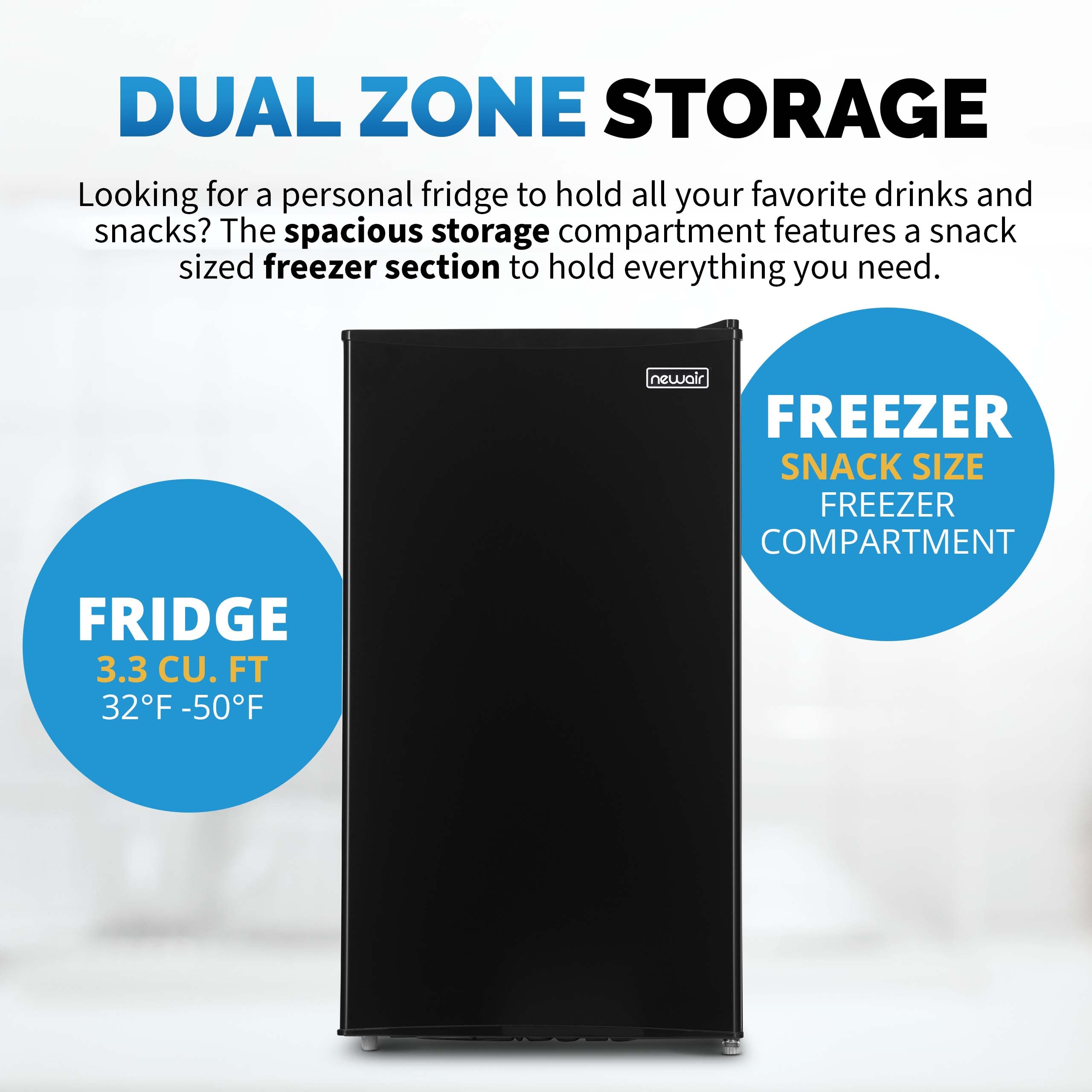Mini refrigeradores NewAir 3.3 pies cúbicos con congelador (Negro) ENERGY STAR NRF033BK00