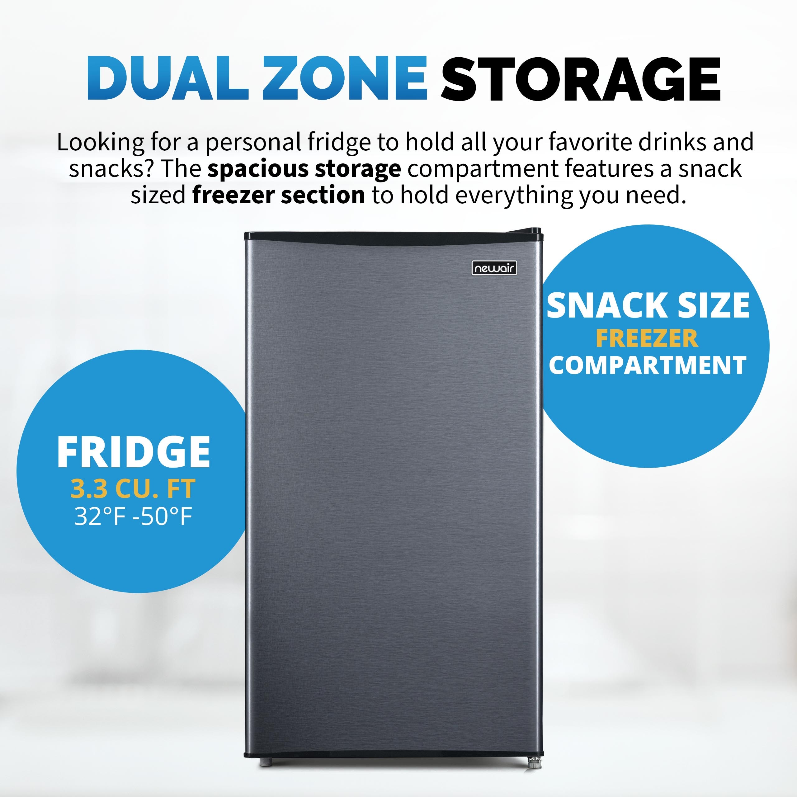 Refrigerador Mini NewAir de 3.3 pies cúbicos con congelador (Gris) ENERGY STAR NRF033GA00
