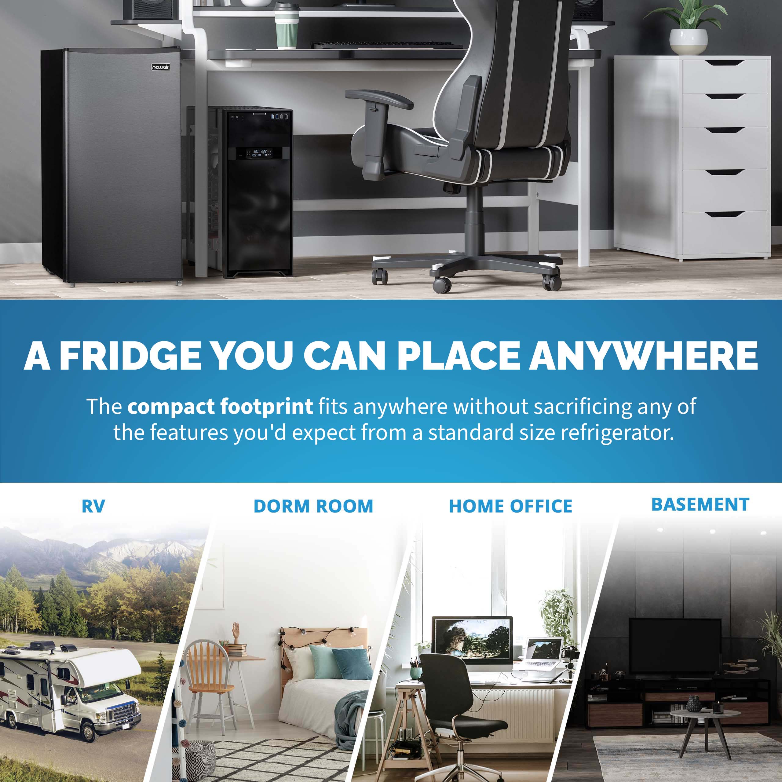 Refrigerador Mini NewAir de 3.3 pies cúbicos con congelador (Gris) ENERGY STAR NRF033GA00