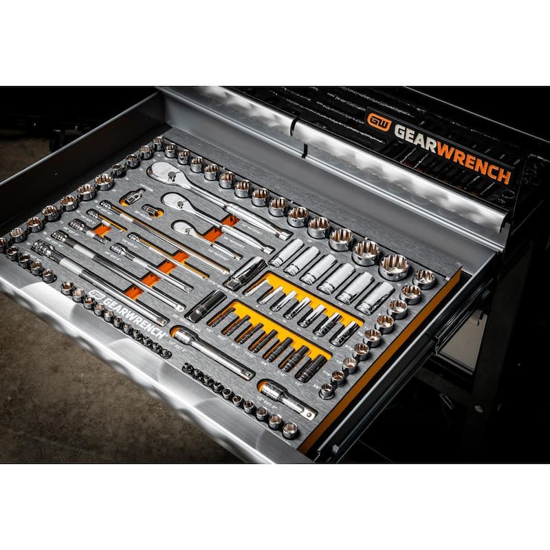 Juego de llaves y herramientas para mecánicos GEARWRENCH 120 XP de 1/4 pulgadas, 3/8 pulgadas, 1/2 pulgadas en charolas de espuma EVA (192 piezas) - 82998983071CB