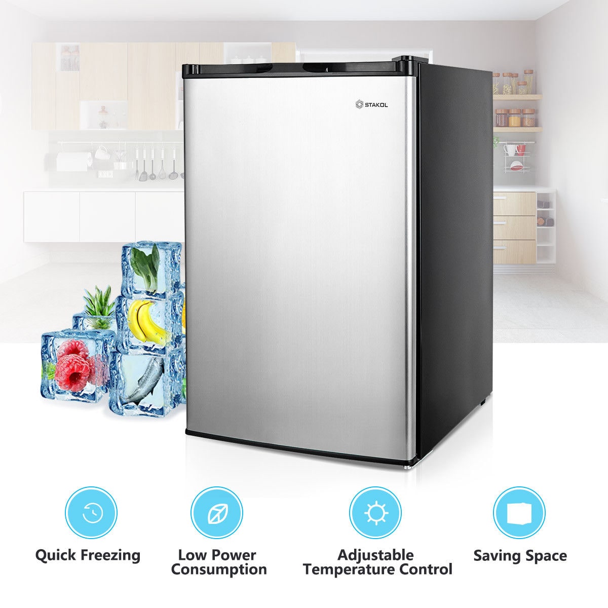 Refrigerador pequeño de 3 pies cúbicos con congelador (plata) EP23796