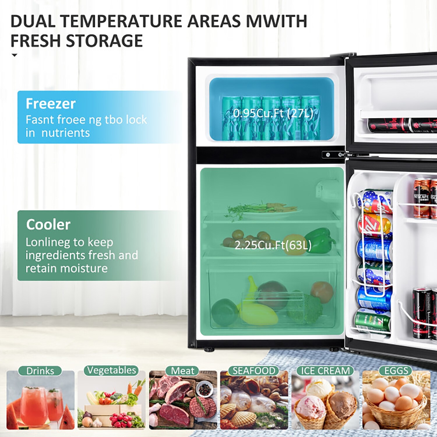 Refrigerador Compacto de Acero Inoxidable de 3.2 pies cúbicos con Congelador (Gris)