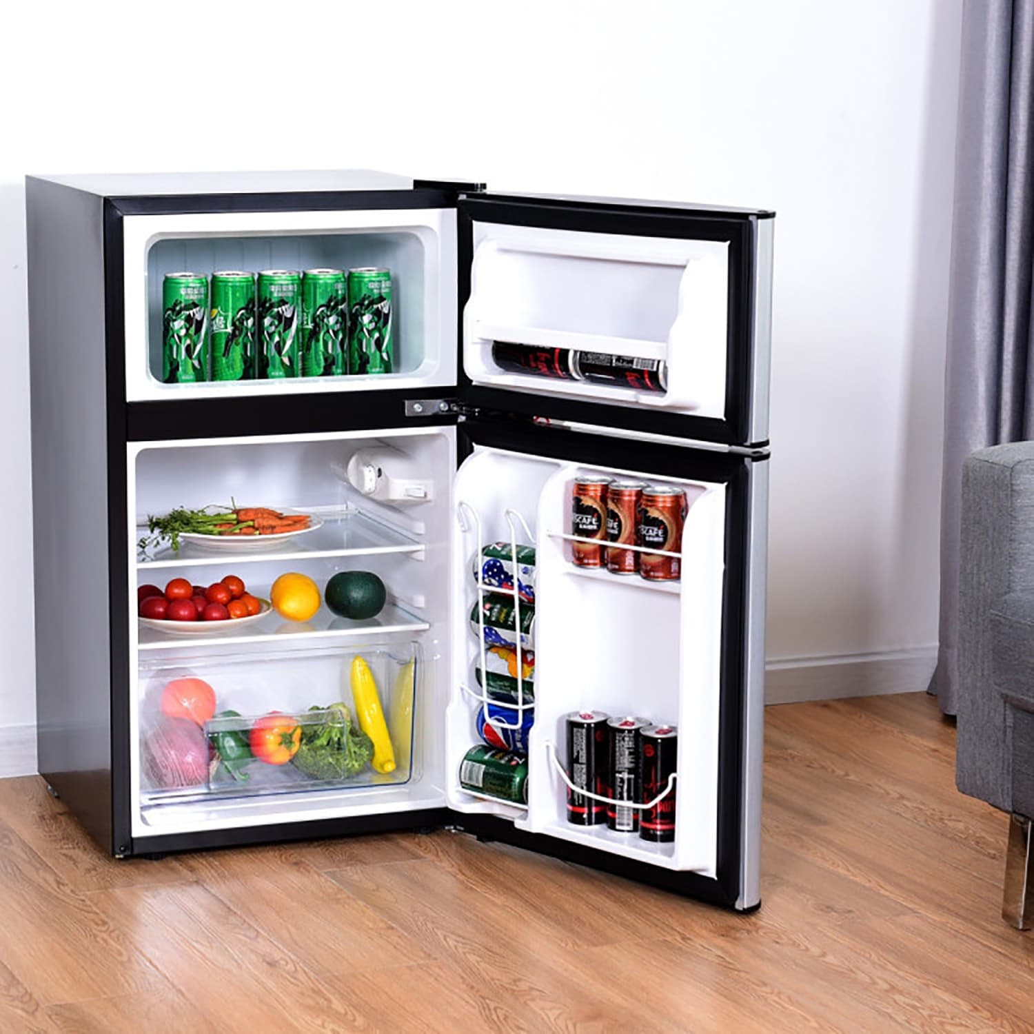 Refrigerador Compacto de Acero Inoxidable de 3.2 pies cúbicos con Congelador (Gris)