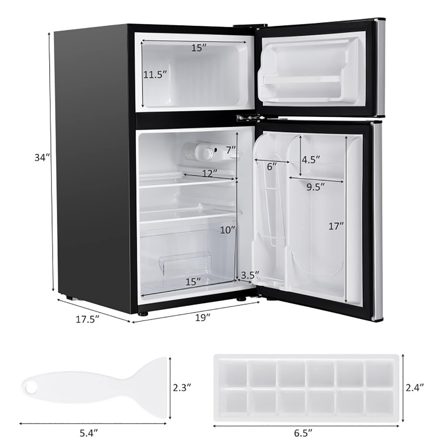 Refrigerador Compacto de Acero Inoxidable de 3.2 pies cúbicos con Congelador (Gris)