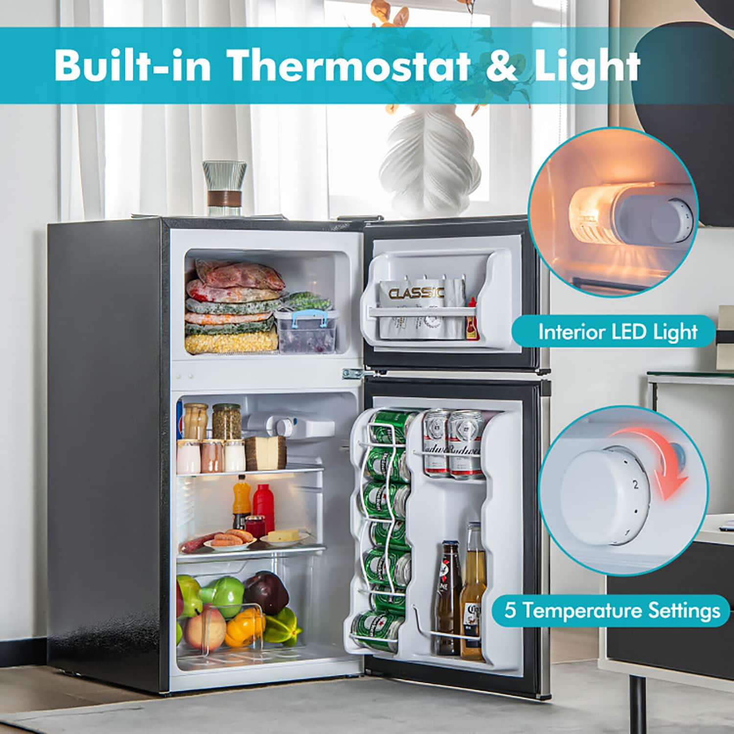 Refrigerador Mini Compacto de 3.2 pies cúbicos con congelador (Negro)