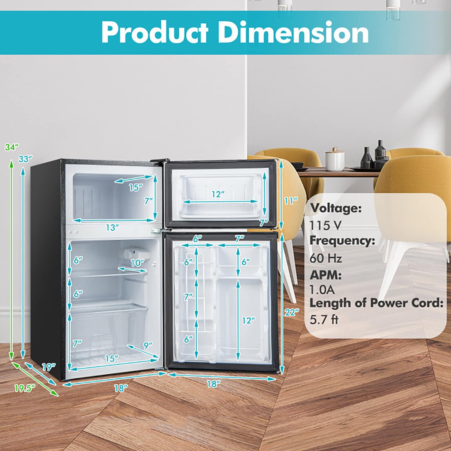 Refrigerador Mini Compacto de 3.2 pies cúbicos con congelador (Negro)