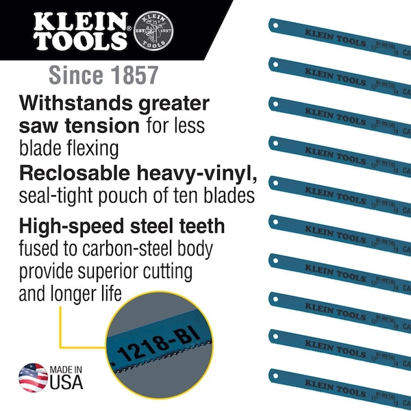 Klein Tools Bi-Metal Blades, 18 TPI, 12-Inch, 10-Pack - 1218BI-P
