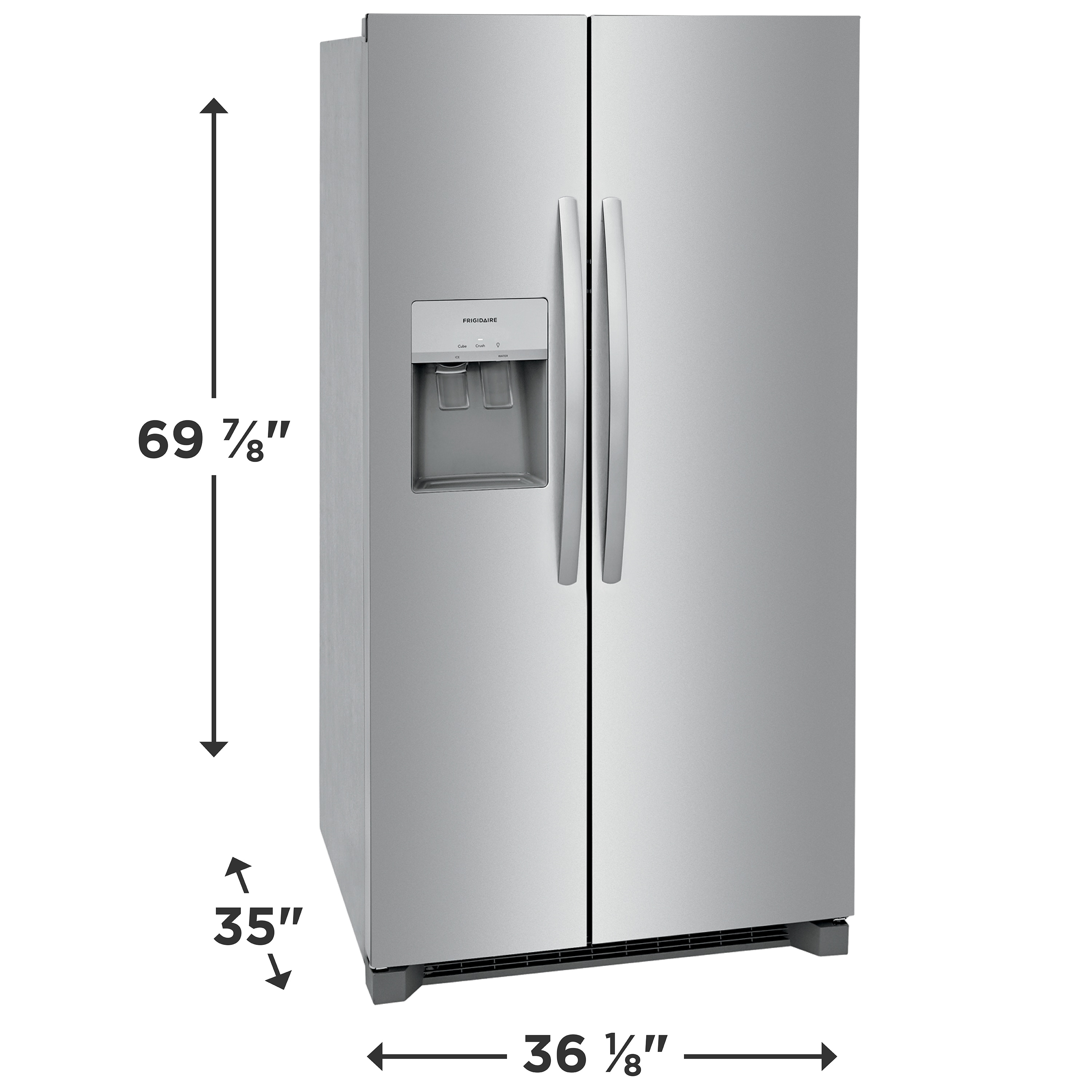 Refrigerador Frigidaire de 25.6 pies cúbicos con dispensador de hielo y agua (Acero inoxidable resistente a huellas dactilares) Certificado ENERGY STAR de lado a lado FRSS26L3AF
