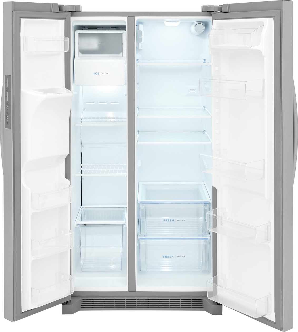 Refrigerador Frigidaire de 25.6 pies cúbicos con dispensador de hielo y agua (Acero inoxidable resistente a huellas dactilares) Certificado ENERGY STAR de lado a lado FRSS26L3AF