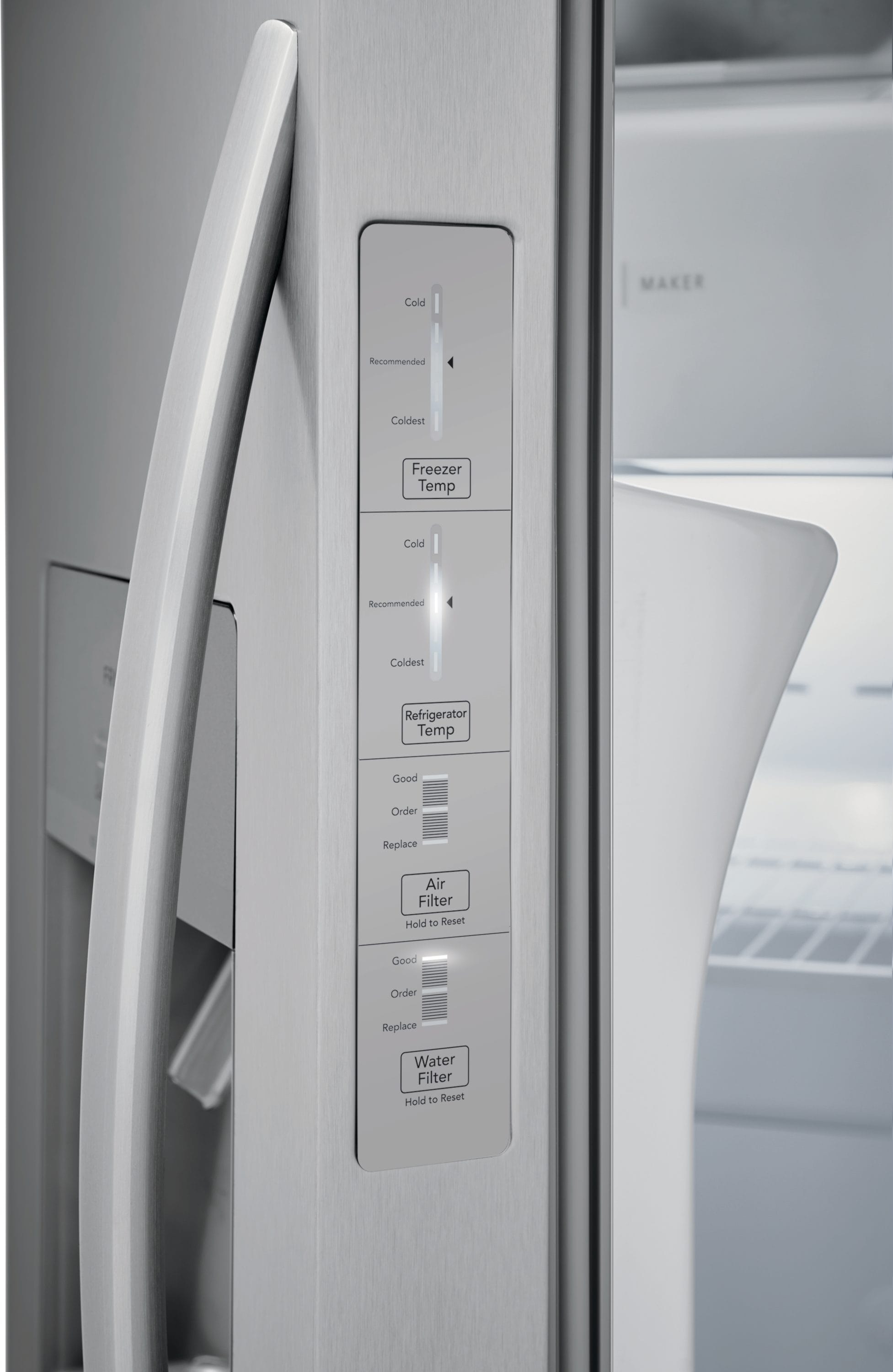 Refrigerador Frigidaire de 25.6 pies cúbicos con dispensador de hielo y agua (Acero inoxidable resistente a huellas dactilares) Certificado ENERGY STAR de lado a lado FRSS26L3AF