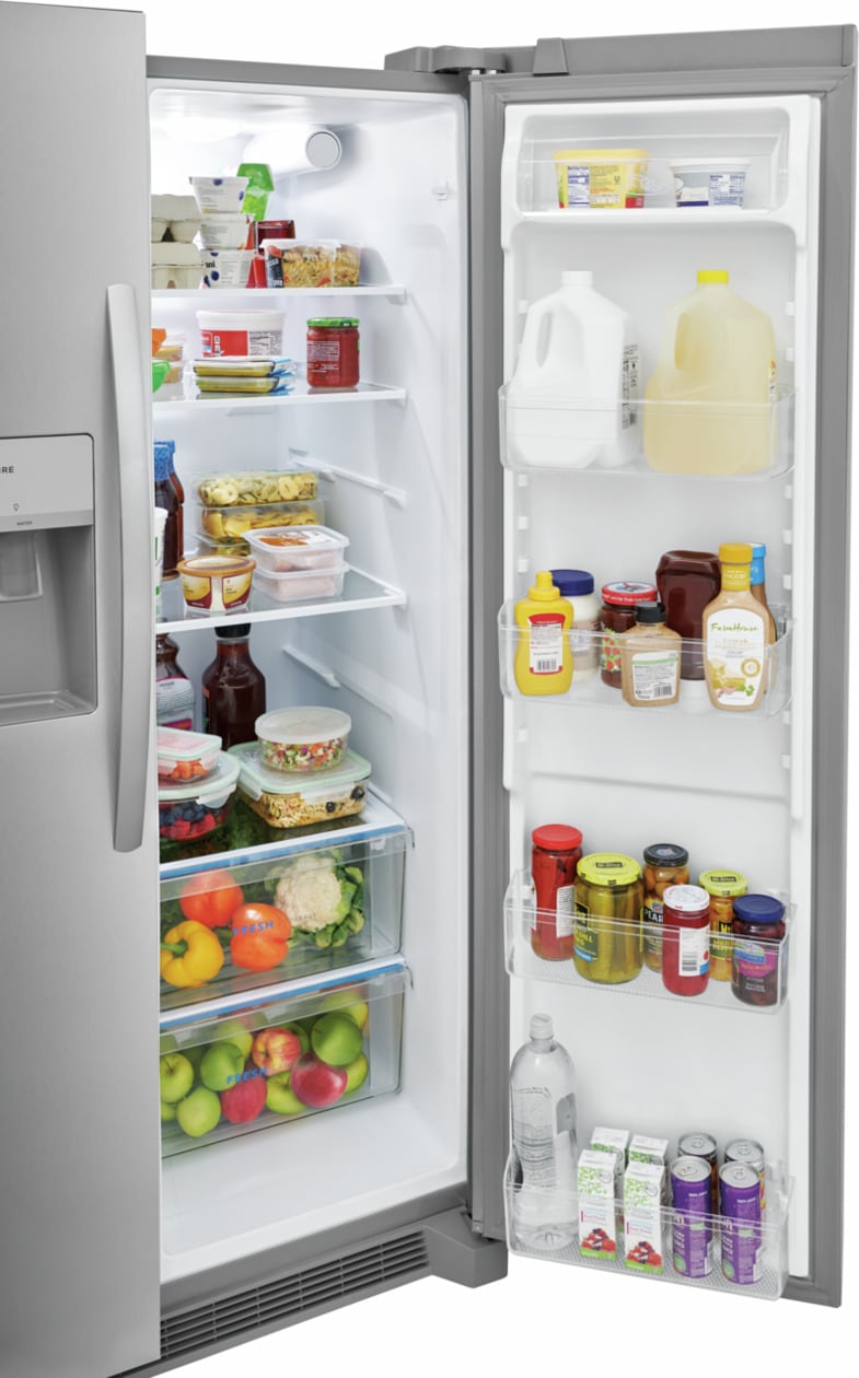 Refrigerador Frigidaire de 25.6 pies cúbicos con dispensador de hielo y agua (Acero inoxidable resistente a huellas dactilares) Certificado ENERGY STAR de lado a lado FRSS26L3AF