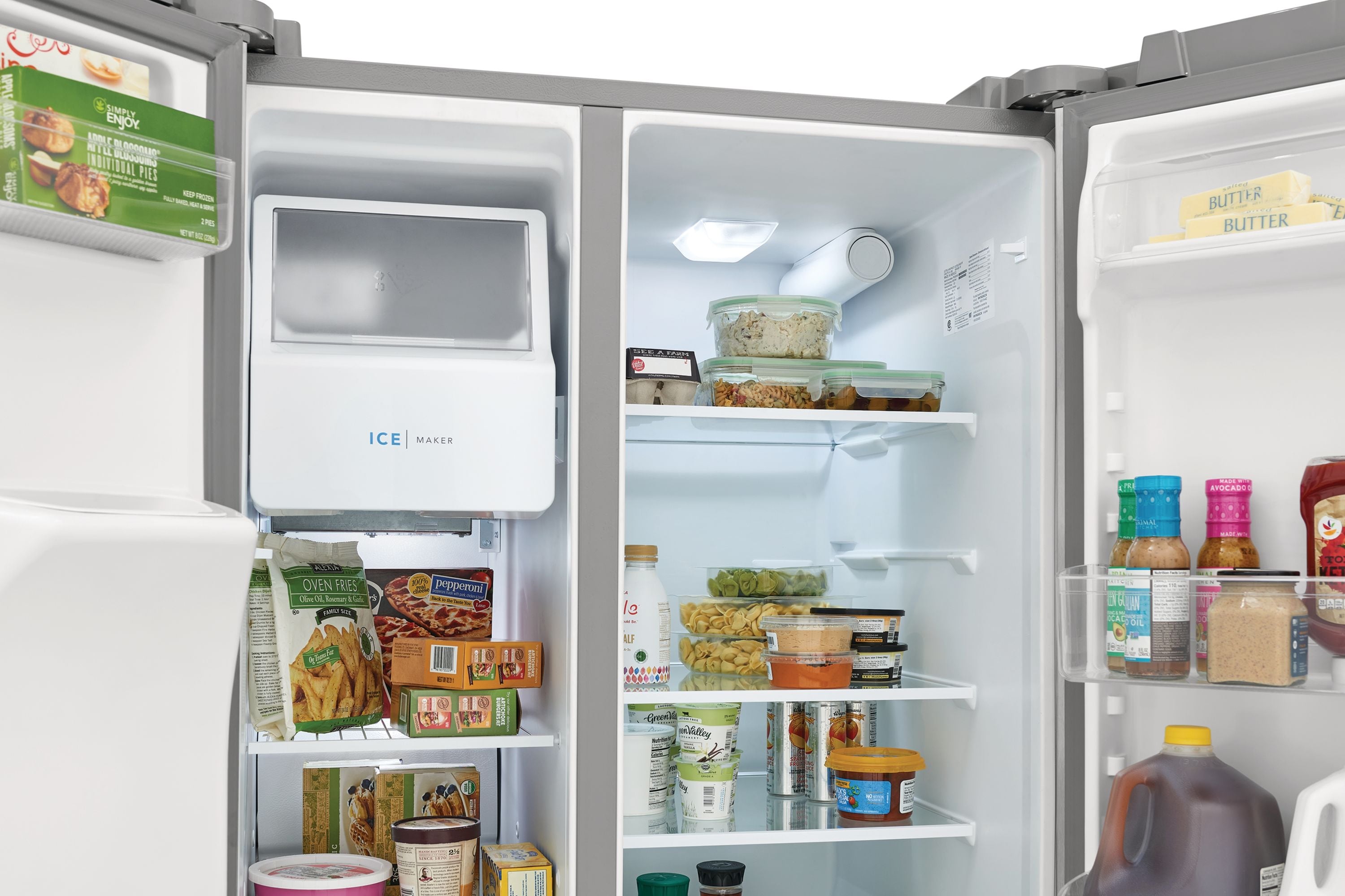 Refrigerador Frigidaire de 25.6 pies cúbicos con dispensador de hielo y agua (Acero inoxidable resistente a huellas dactilares) Certificado ENERGY STAR de lado a lado FRSS26L3AF