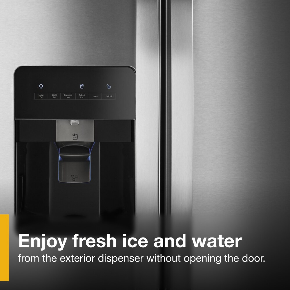 Refrigerador de 24.6 pies cúbicos con dispensador de hielo y agua (Acero inoxidable resistente a huellas dactilares) de lado a lado Whirlpool WRS315SDHZ