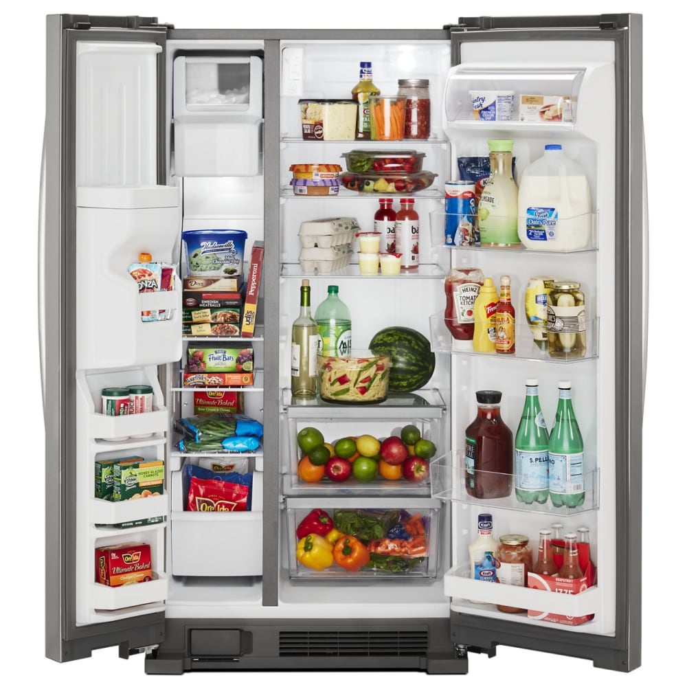 Refrigerador de 24.6 pies cúbicos con dispensador de hielo y agua (Acero inoxidable resistente a huellas dactilares) de lado a lado Whirlpool WRS315SDHZ
