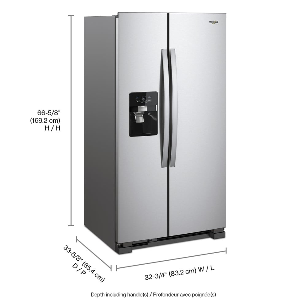 Refrigerador Whirlpool con Organizador de Latas en Puerta 21.4 pies cúbicos con Hielera, Dispensador de Agua y Hielo (Acero Inoxidable a Prueba de Huellas Digitales) WRS321SDHZ
