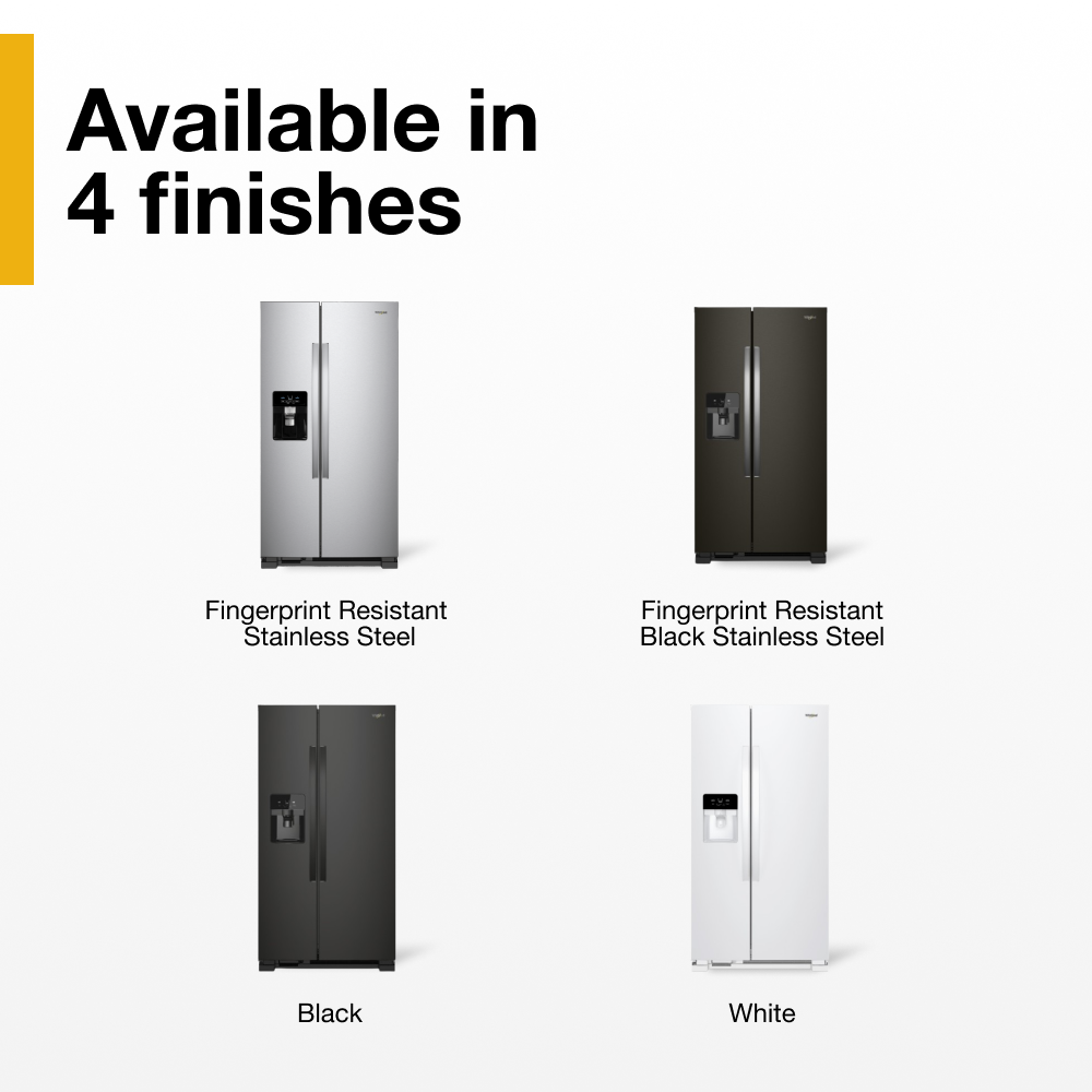 Refrigerador de lado a lado Whirlpool con Caddy para latas en la puerta y dispensador de agua, hielo y hielo 21.4 pies cúbicos (Negro) WRS321SDHB