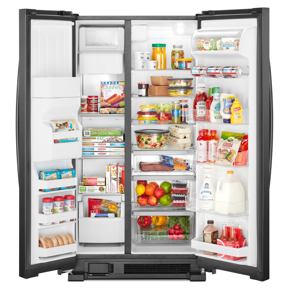 Refrigerador de lado a lado Whirlpool con Caddy para latas en la puerta y dispensador de agua, hielo y hielo 21.4 pies cúbicos (Negro) WRS321SDHB
