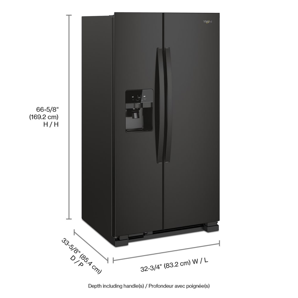 Refrigerador de lado a lado Whirlpool con Caddy para latas en la puerta y dispensador de agua, hielo y hielo 21.4 pies cúbicos (Negro) WRS321SDHB