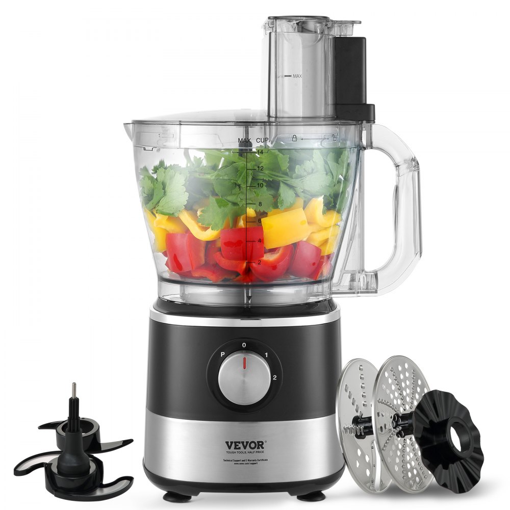 VEVOR Food Processor, 14-Cup Vegetable Chopper for Chopping, Mixing, Slicing, and Kneading Dough, 600 Watts Stainless Steel Blade Professional Electric Food Chopper, Easy Assembly & Clean, Black - SPJGJ600WJXS7IENFV1