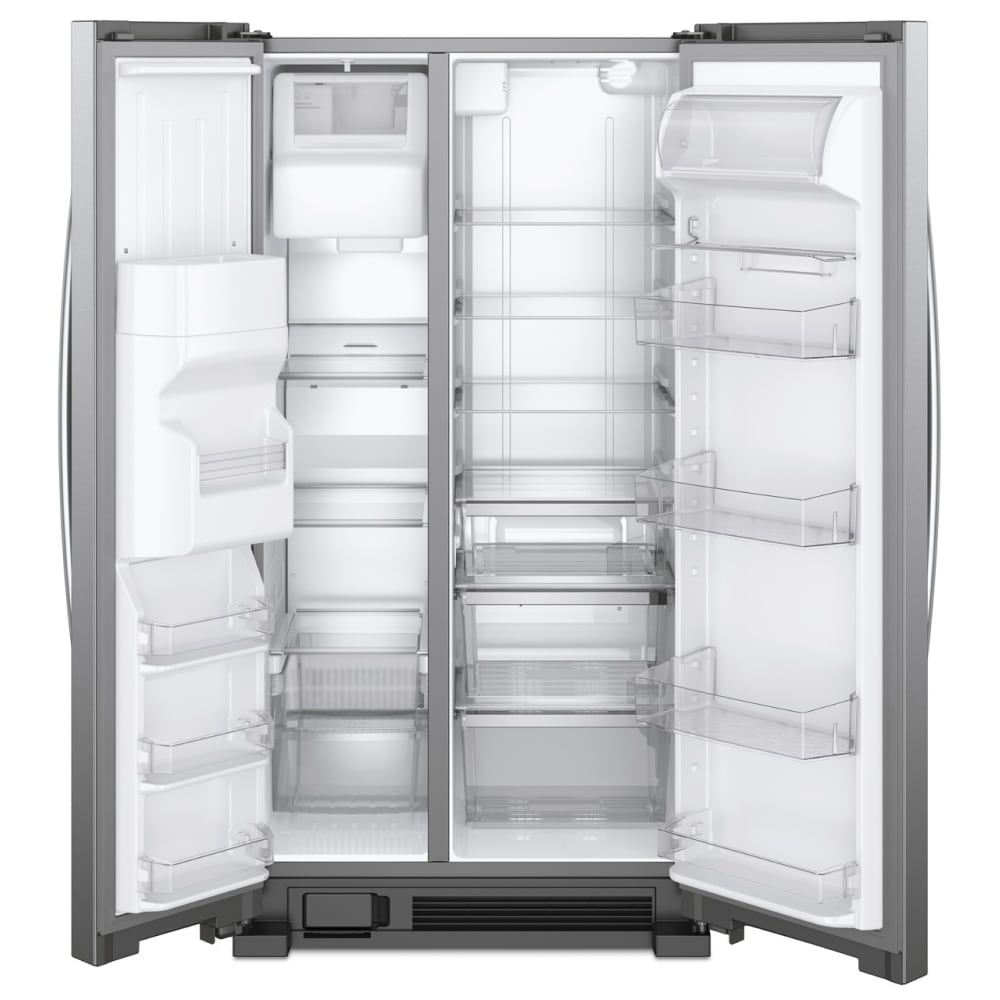 Refrigerador de lado a lado Whirlpool con dispensador de hielo, agua y caddy interior para latas - Blanco 21.4 pies cúbicos