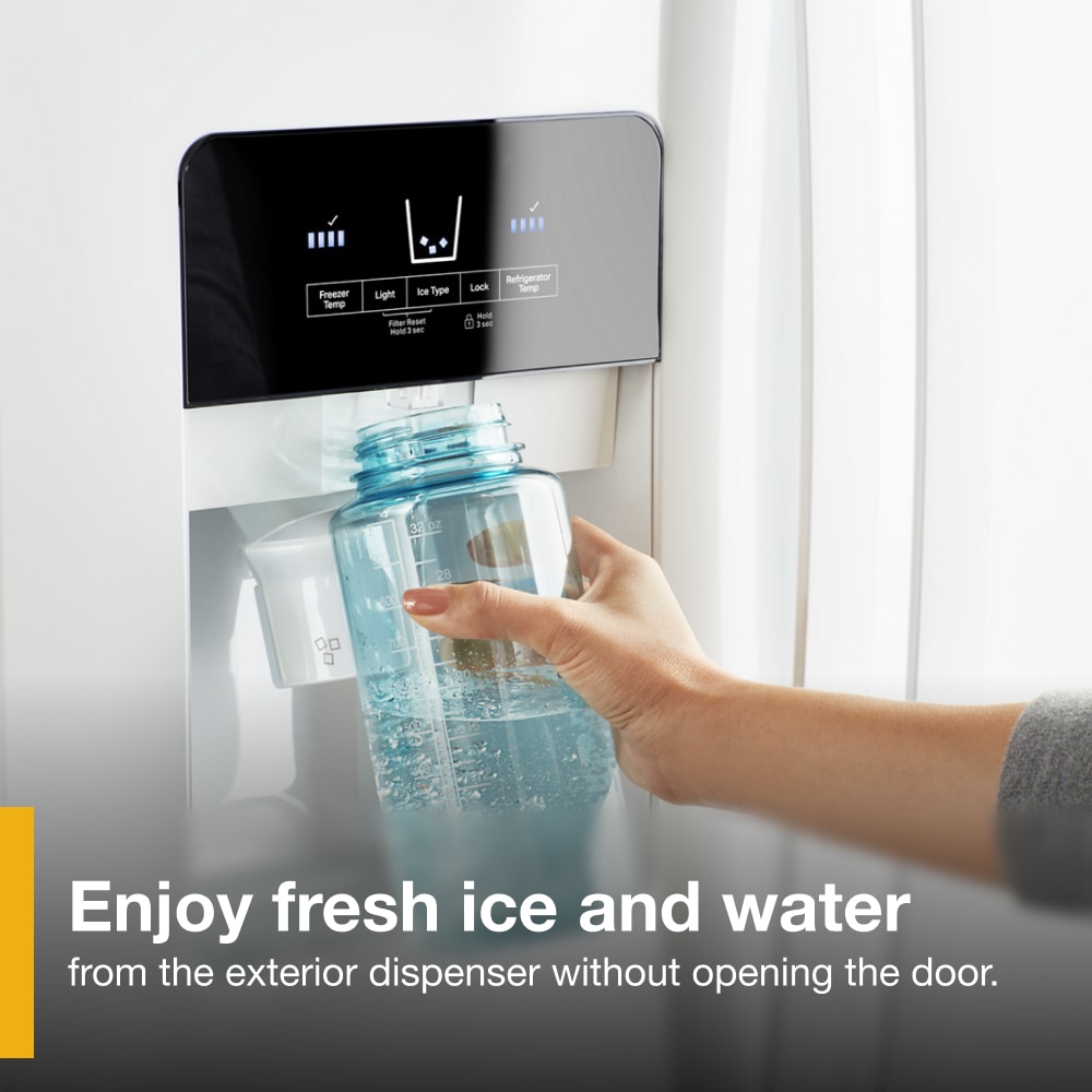 Refrigerador de lado a lado Whirlpool con dispensador de hielo, agua y caddy interior para latas - Blanco 21.4 pies cúbicos