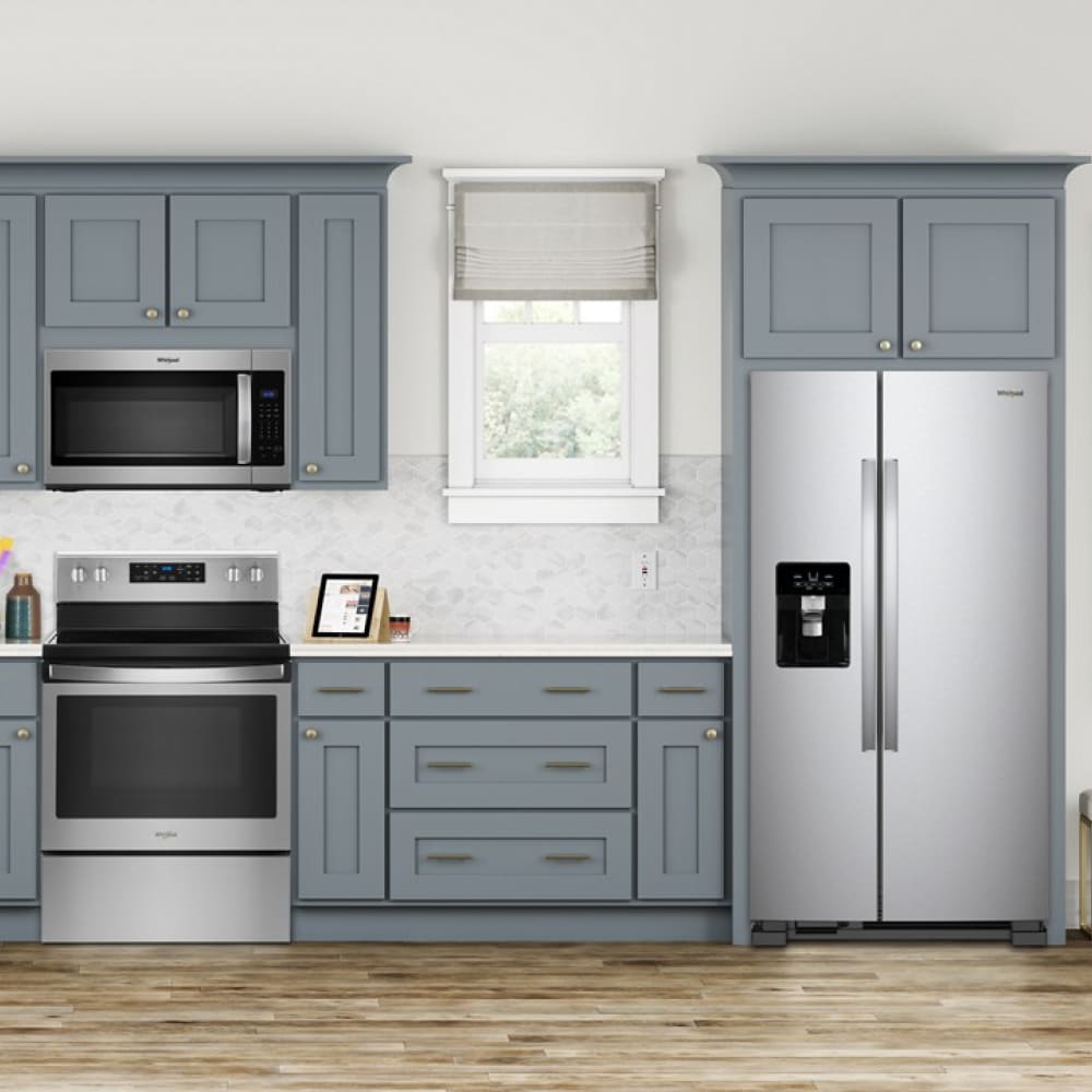 Refrigerador de lado a lado Whirlpool con dispensador de hielo, agua y caddy interior para latas - Blanco 21.4 pies cúbicos
