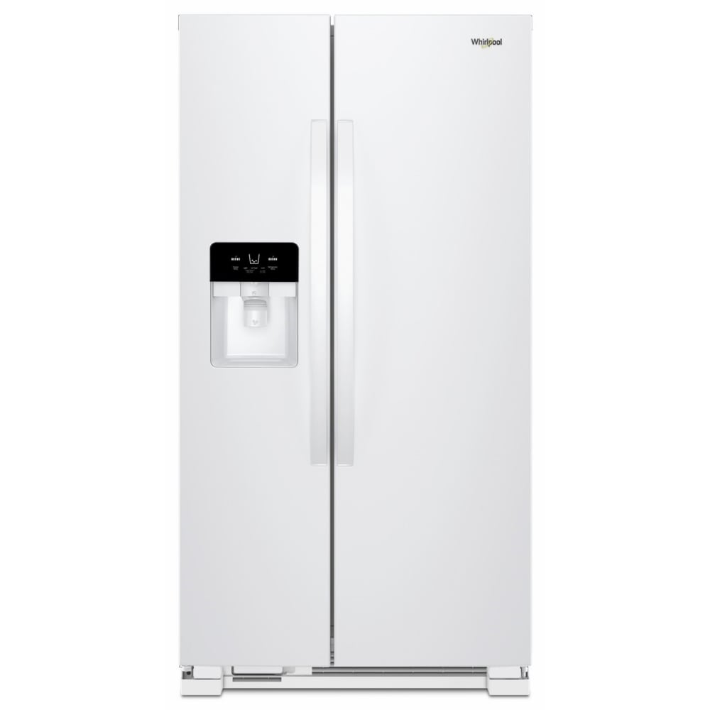 Refrigerador de lado a lado Whirlpool con dispensador de hielo, agua y caddy interior para latas - Blanco 21.4 pies cúbicos