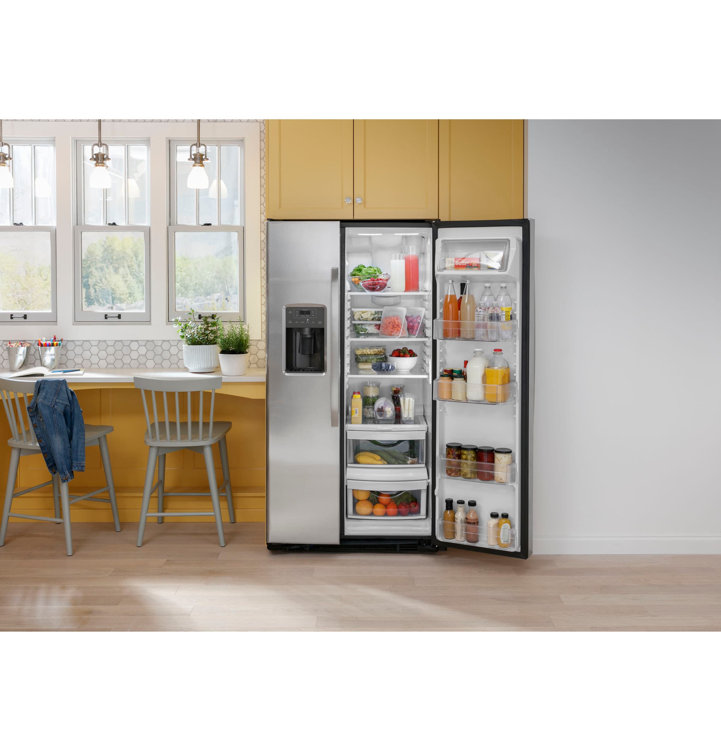 Refrigerador lado a lado de 25.3 pies cúbicos con dispensador de hielo y agua (acero inoxidable)