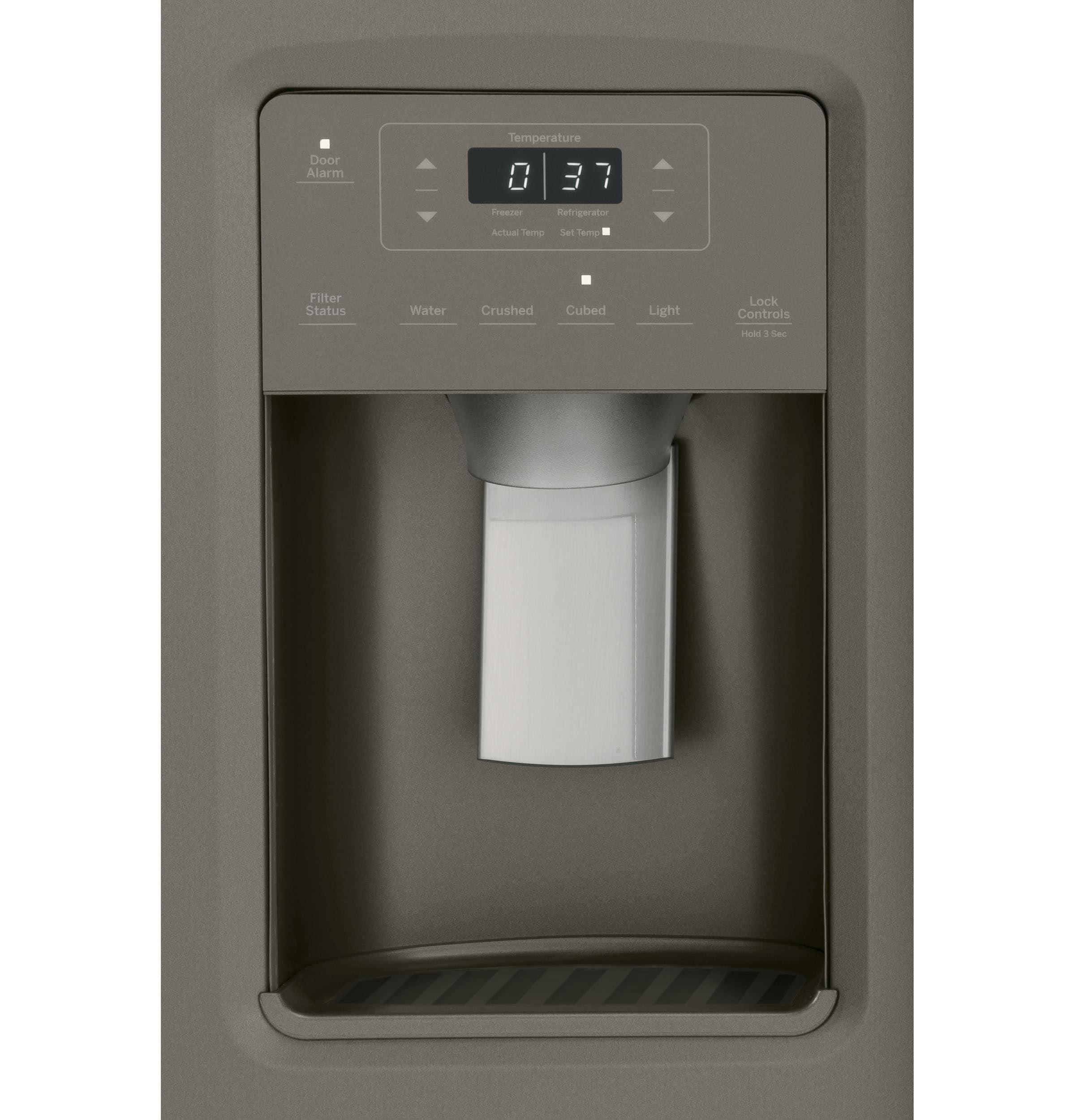 Refrigerador lado a lado de 25.3 pies cúbicos con dispensador de hielo y agua (gris pizarra)