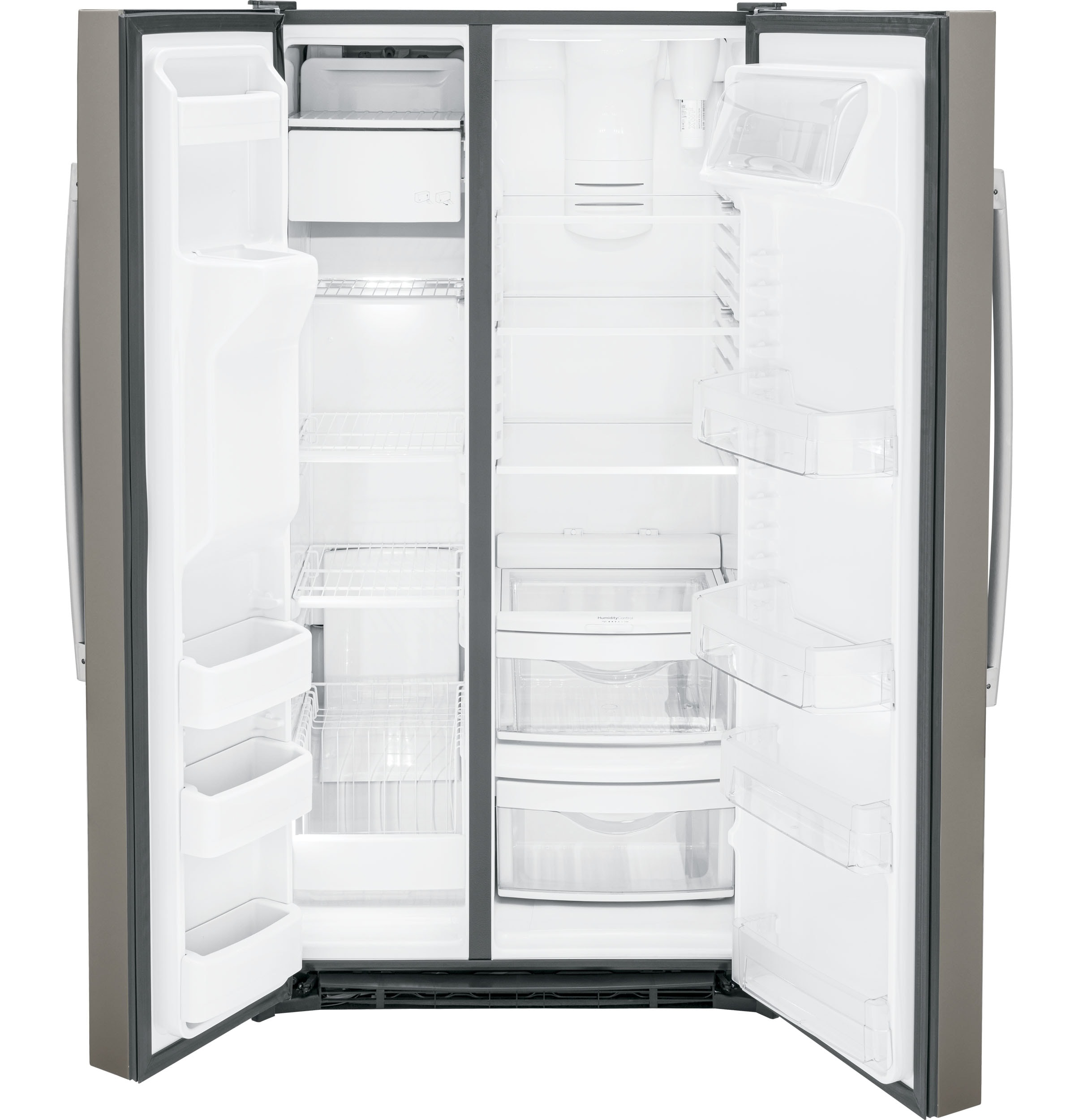 Refrigerador lado a lado de 25.3 pies cúbicos con dispensador de hielo y agua (gris pizarra)