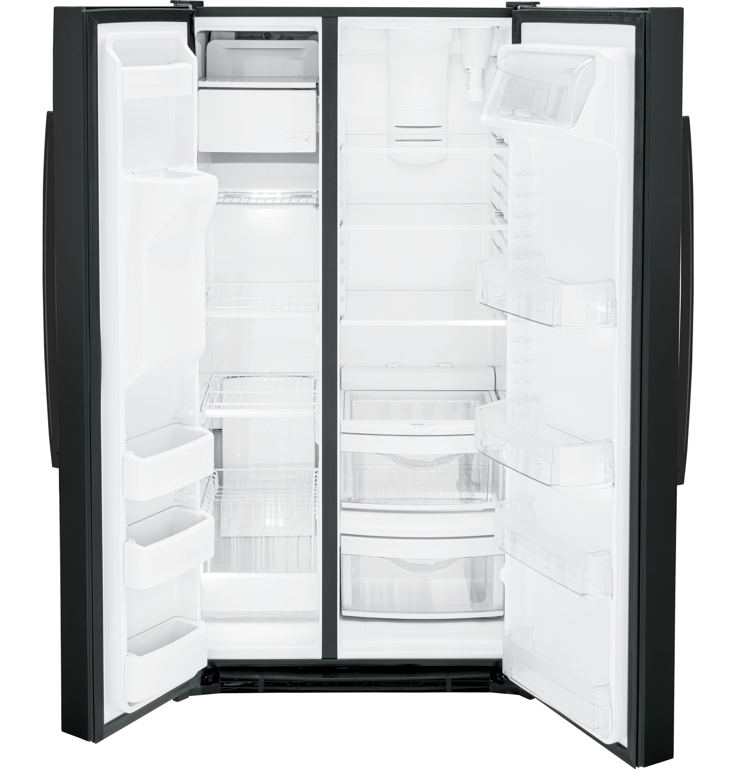 Refrigerador de 25.3 pies cúbicos lado a lado con dispensador de hielo y agua (negro)