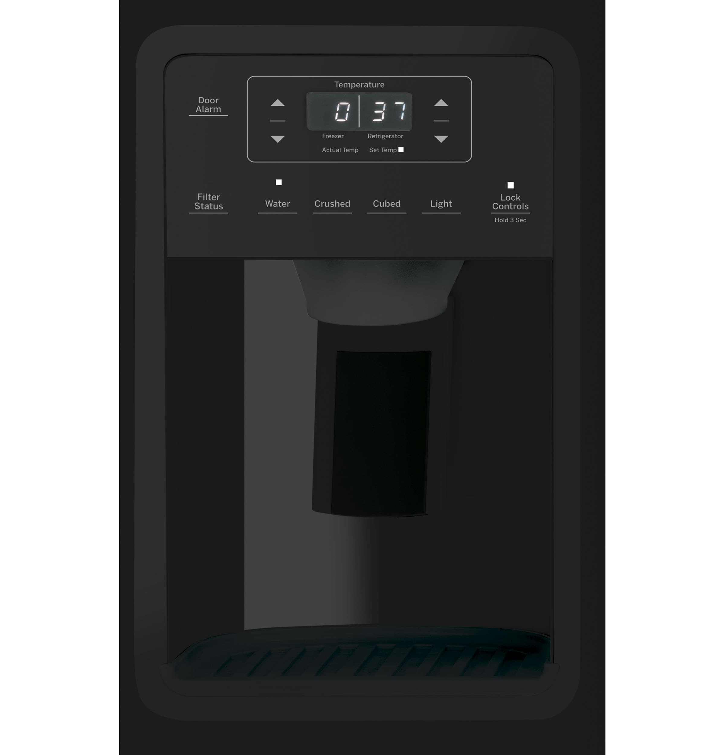 Refrigerador de 25.3 pies cúbicos lado a lado con dispensador de hielo y agua (negro)