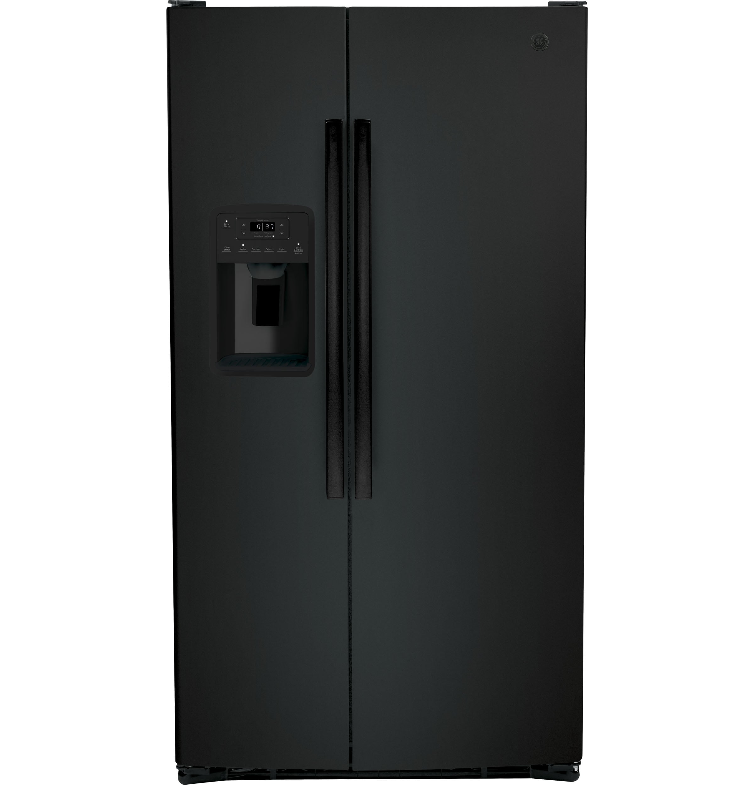 Refrigerador de 25.3 pies cúbicos lado a lado con dispensador de hielo y agua (negro)