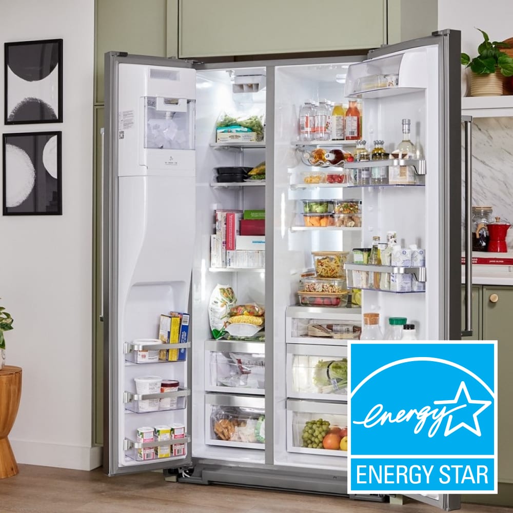Refrigerador Side-by-Side de 24.8 pies cúbicos con fabricador de hielo, dispensador de agua y hielo (acero inoxidable con acabado PRINTSHIELD) certificado ENERGY STAR KRSF705HPS