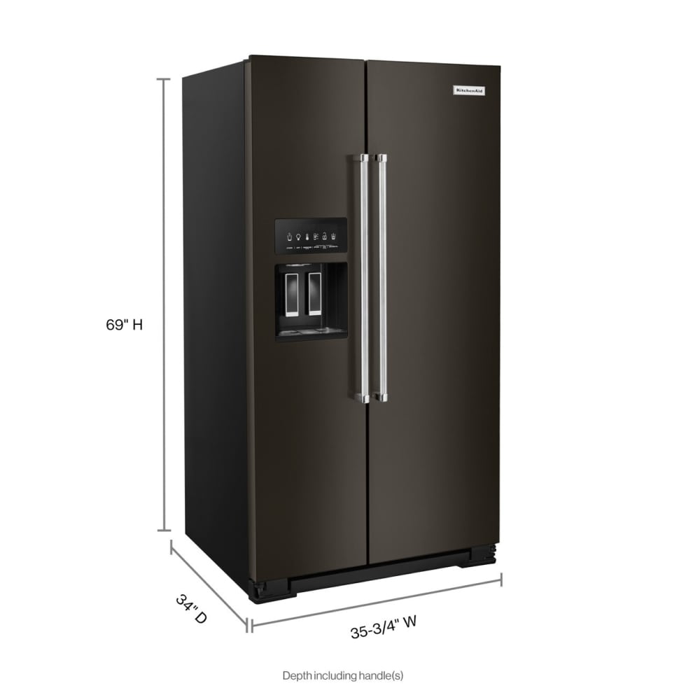 Refrigerador de lado a lado de 24.8 pies cúbicos de KitchenAid con fabricador de hielo, dispensador de agua y hielo (acabado en acero inoxidable negro con PRINTSHIELD) Certificado ENERGY STAR KRSF705HBS