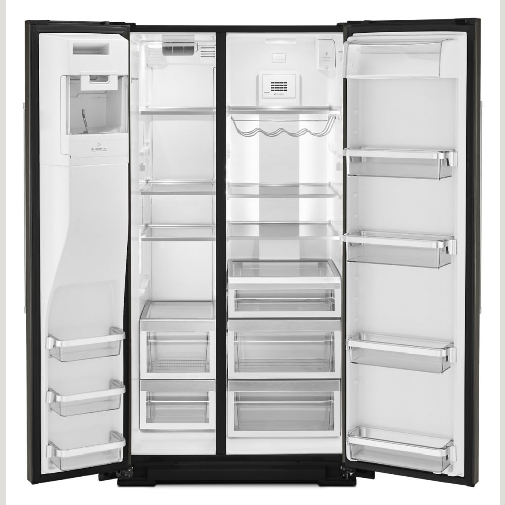 Refrigerador de lado a lado de 24.8 pies cúbicos de KitchenAid con fabricador de hielo, dispensador de agua y hielo (acabado en acero inoxidable negro con PRINTSHIELD) Certificado ENERGY STAR KRSF705HBS