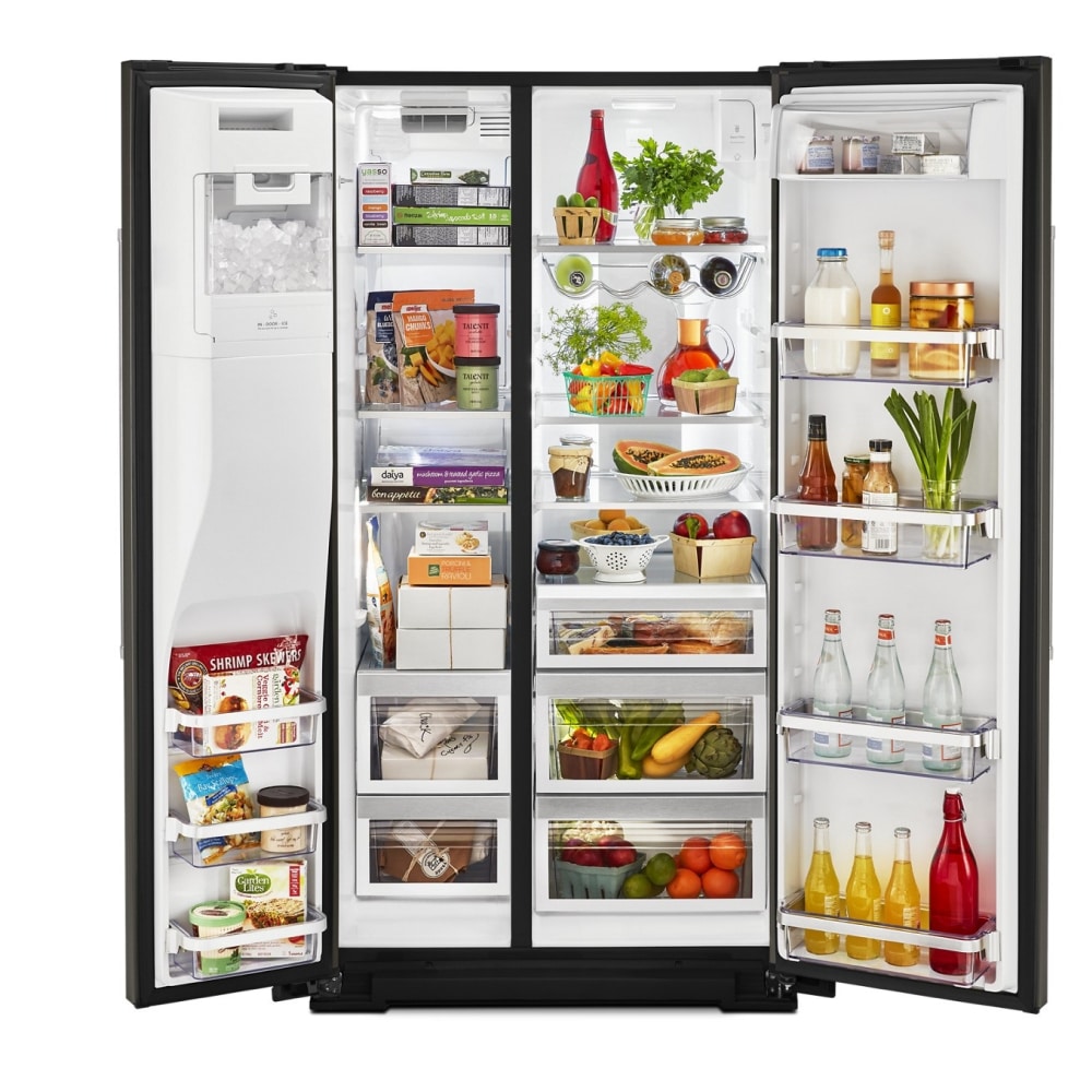 Refrigerador de lado a lado de 24.8 pies cúbicos de KitchenAid con fabricador de hielo, dispensador de agua y hielo (acabado en acero inoxidable negro con PRINTSHIELD) Certificado ENERGY STAR KRSF705HBS