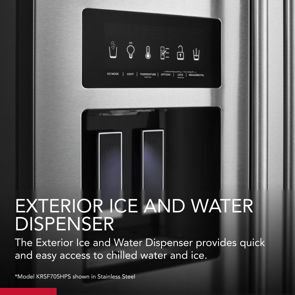 Refrigerador de lado a lado de 24.8 pies cúbicos de KitchenAid con fabricador de hielo, dispensador de agua y hielo (acabado en acero inoxidable negro con PRINTSHIELD) Certificado ENERGY STAR KRSF705HBS