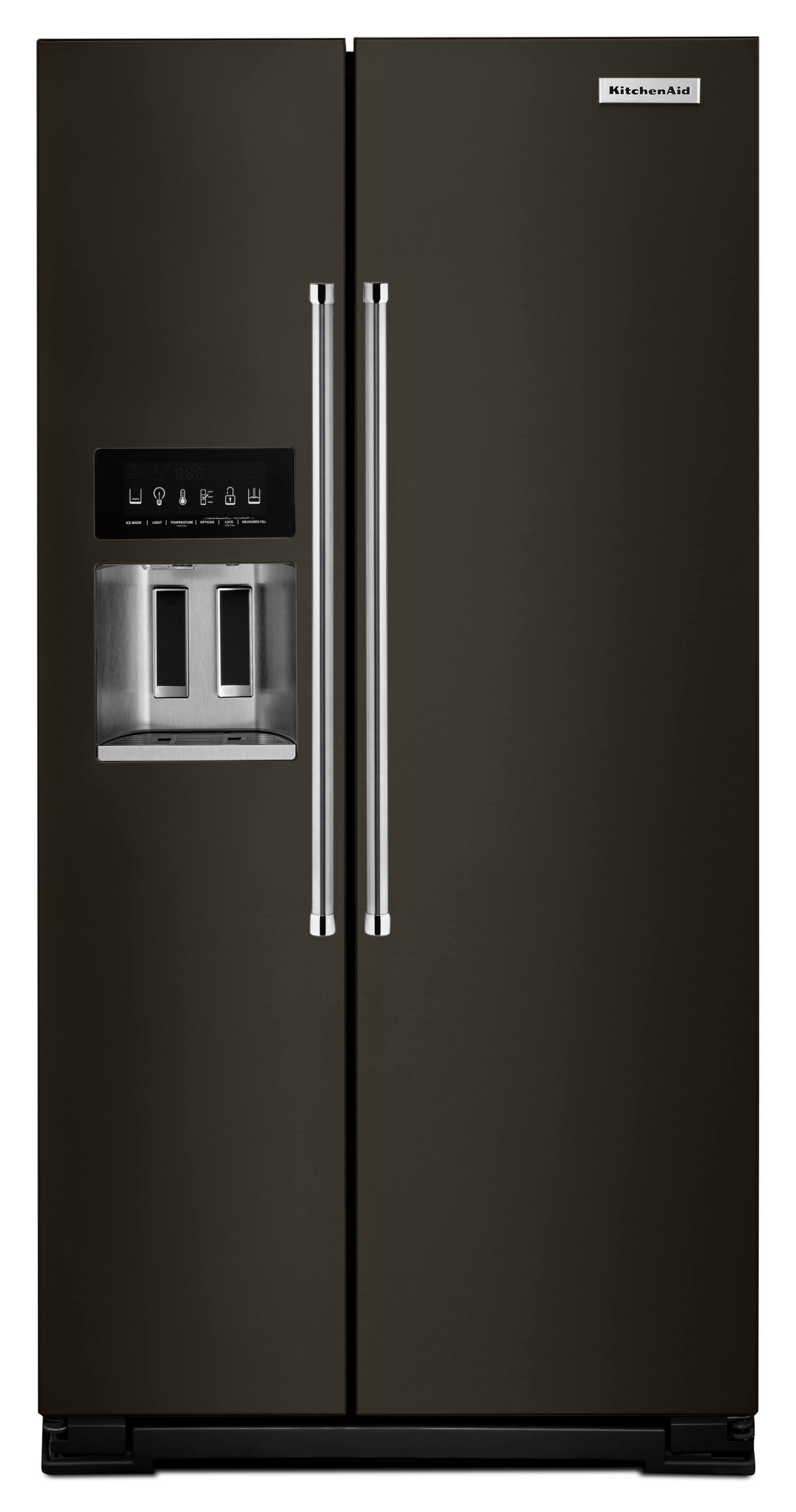 Refrigerador de lado a lado de 24.8 pies cúbicos de KitchenAid con fabricador de hielo, dispensador de agua y hielo (acabado en acero inoxidable negro con PRINTSHIELD) Certificado ENERGY STAR KRSF705HBS