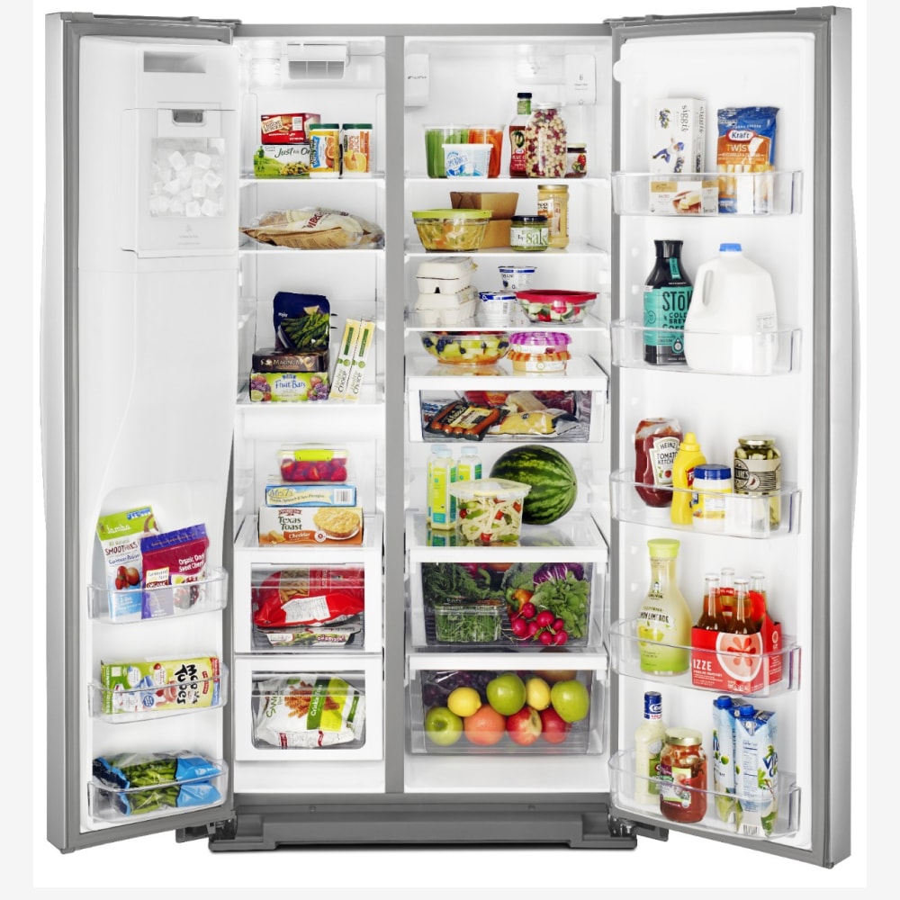 Refrigerador Whirlpool de 28.4 pies cúbicos lado a lado con fabricador de hielo, dispensador de agua y hielo (Acero inoxidable resistente a huellas dactilares) WRS588FIHZ
