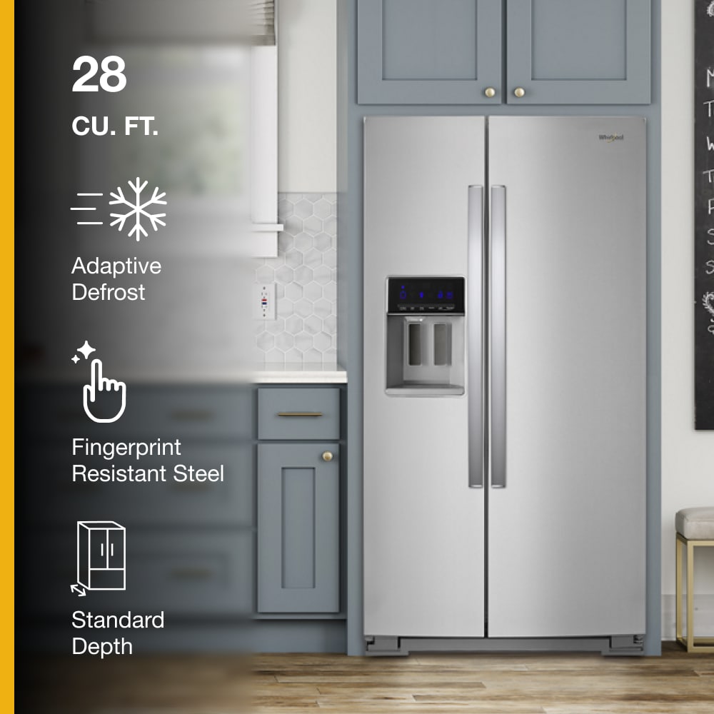 Refrigerador Whirlpool de 28.4 pies cúbicos lado a lado con fabricador de hielo, dispensador de agua y hielo (Acero inoxidable resistente a huellas dactilares) WRS588FIHZ