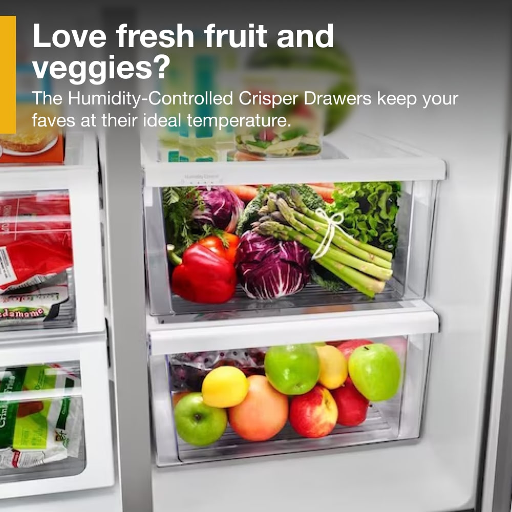 Refrigerador Whirlpool de 28.4 pies cúbicos lado a lado con fabricador de hielo, dispensador de agua y hielo (Acero inoxidable resistente a huellas dactilares) WRS588FIHZ