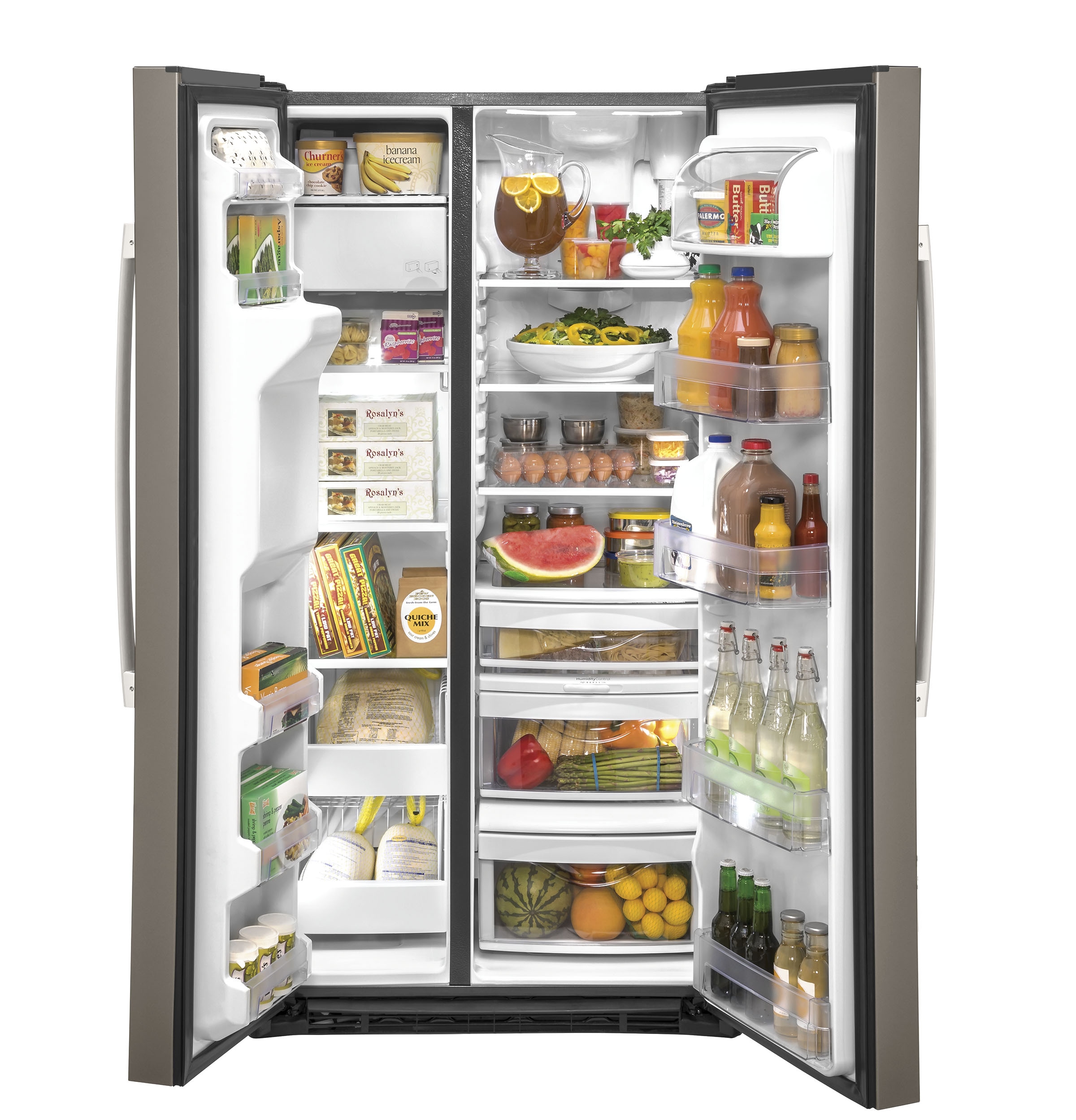 Refrigerador de lado a lado empotrado de 21.8 pies cúbicos con dispensador de hielo y agua (pizarra)