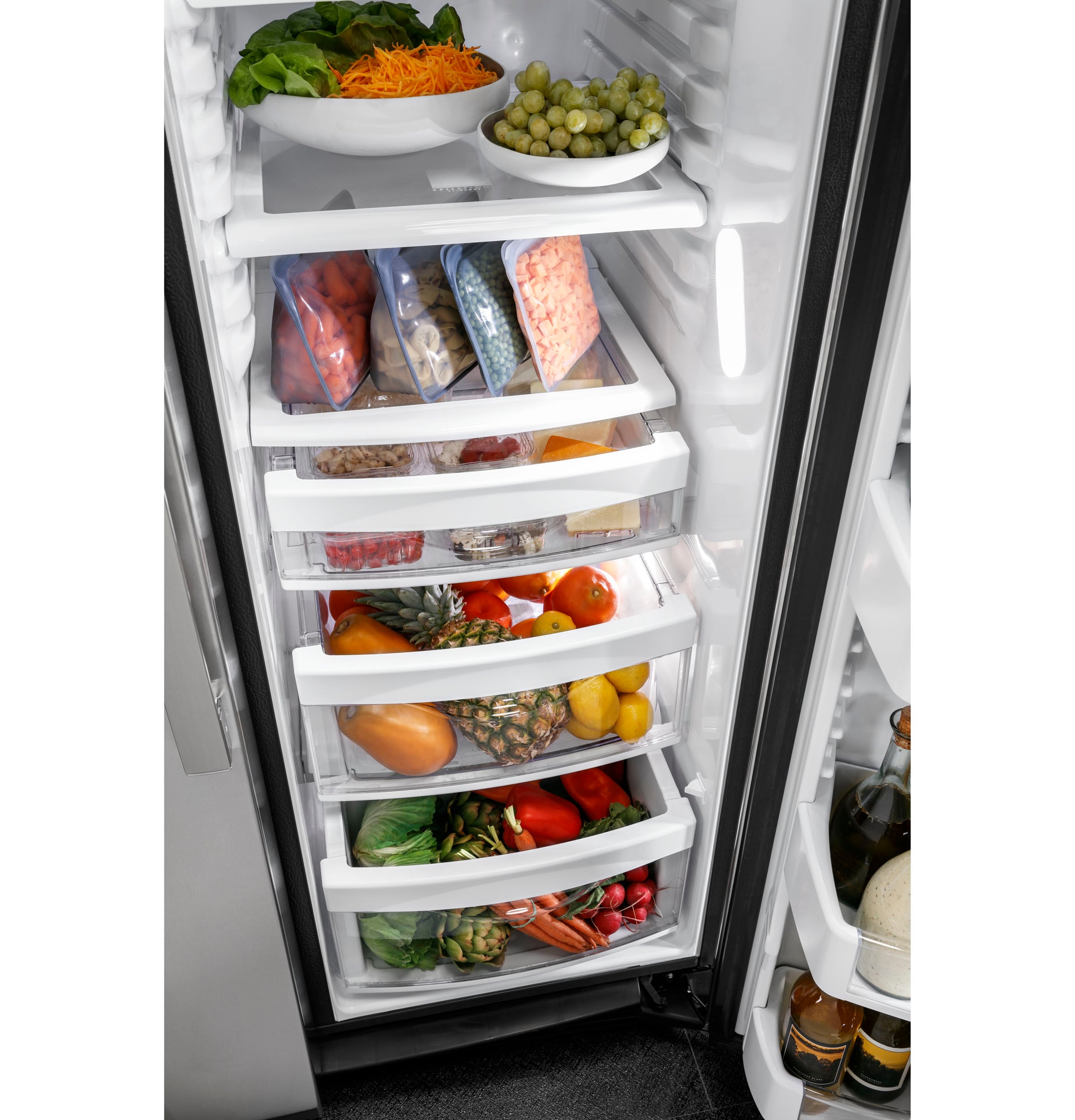 Refrigerador de lado a lado empotrado de 21.8 pies cúbicos con dispensador de hielo y agua (pizarra)