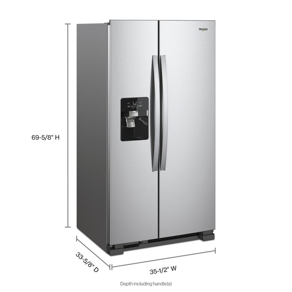 Refrigerador de 24.5 pies cúbicos Side-by-Side de Whirlpool con fabricador de hielo, dispensador de agua y hielo (Acero inoxidable resistente a huellas dactilares) WRS325SDHZ