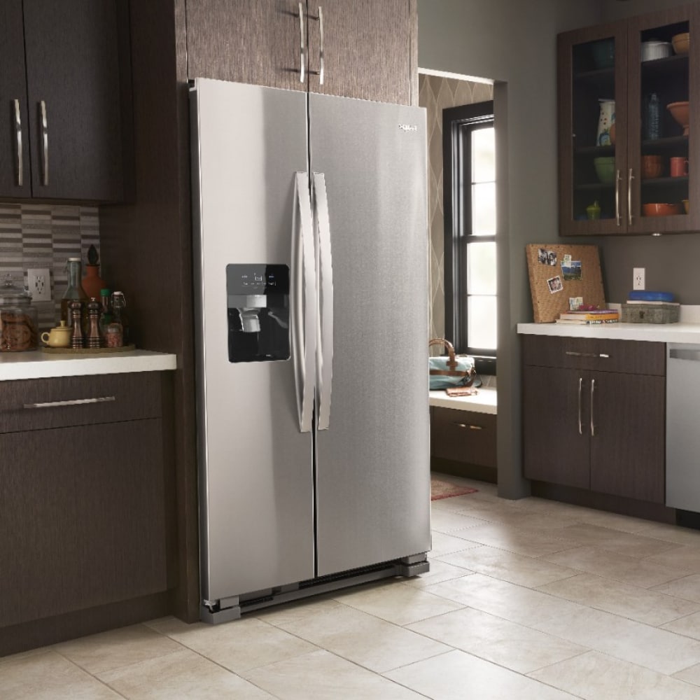 Refrigerador de 24.5 pies cúbicos Side-by-Side de Whirlpool con fabricador de hielo, dispensador de agua y hielo (Acero inoxidable resistente a huellas dactilares) WRS325SDHZ
