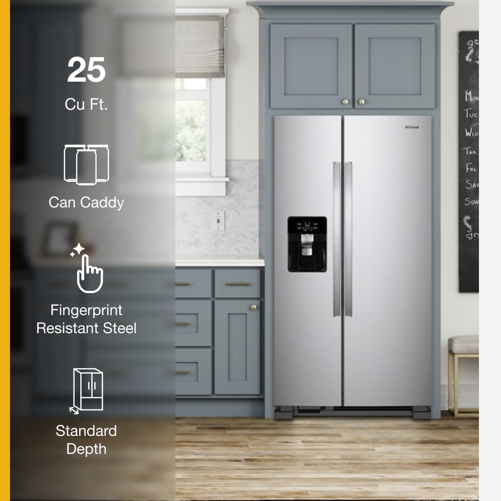 Refrigerador de 24.5 pies cúbicos Side-by-Side de Whirlpool con fabricador de hielo, dispensador de agua y hielo (Acero inoxidable resistente a huellas dactilares) WRS325SDHZ