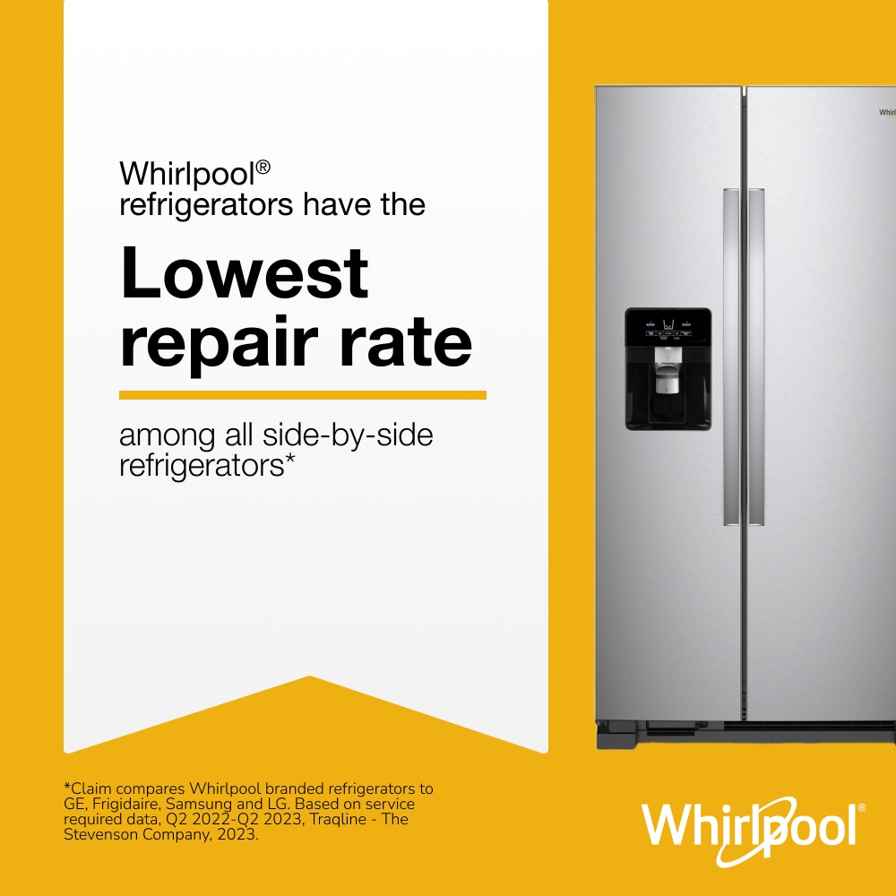 Refrigerador de 24.5 pies cúbicos Side-by-Side de Whirlpool con fabricador de hielo, dispensador de agua y hielo (Acero inoxidable resistente a huellas dactilares) WRS325SDHZ