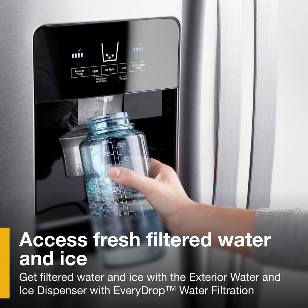 Refrigerador de 24.5 pies cúbicos Side-by-Side de Whirlpool con fabricador de hielo, dispensador de agua y hielo (Acero inoxidable resistente a huellas dactilares) WRS325SDHZ