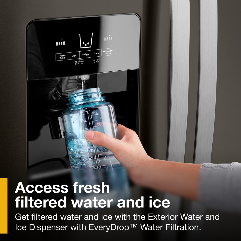 Refrigerador de lado a lado de 24.5 pies cúbicos con fabricador de hielo, dispensador de agua y hielo (Negro Acero Inoxidable Resistente a las Huellas Dactilares) WRS325SDHV